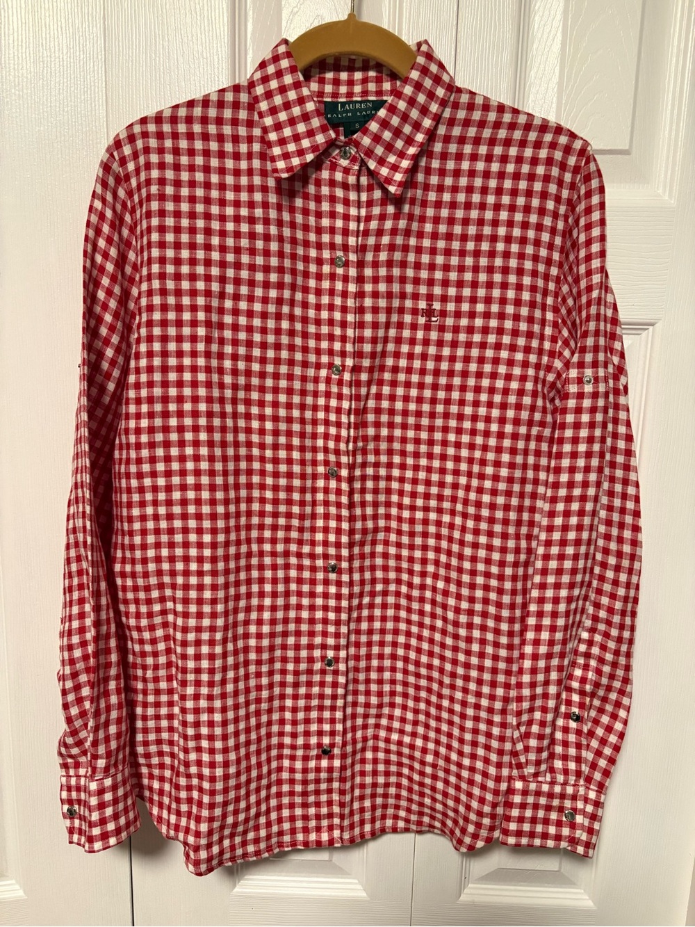 NWOT Lauren Ralph Lauren Red Gingham Button-Down Shirt - pit to pit is 19”